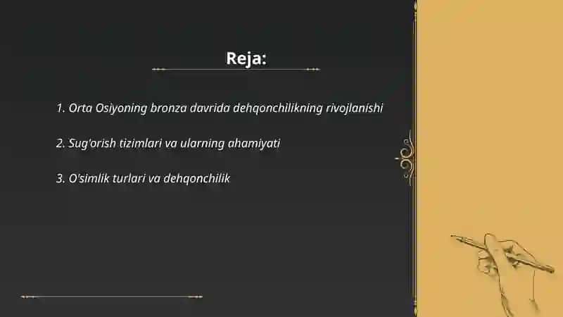 Orta osiyoning bronza davri dehqonchilik manzilgohlari 2