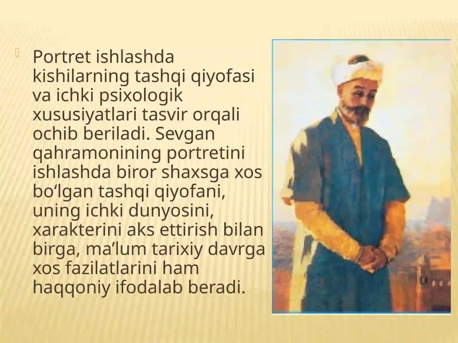 Tasviriy san'at fanidan Men sevgan qahramon mavzusida portret chizish taqdimoti 2