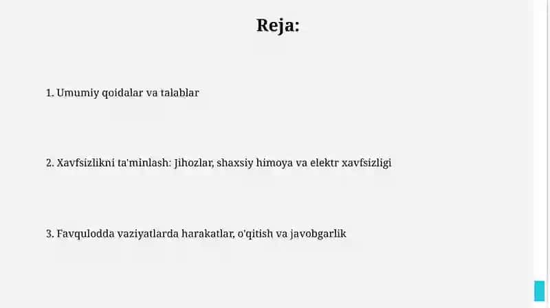 Ta'lim muassasalrining o’quv ishlab-chiqarish ustoxonalari uchun mehnatni muhofaza qilish qoidalari 2