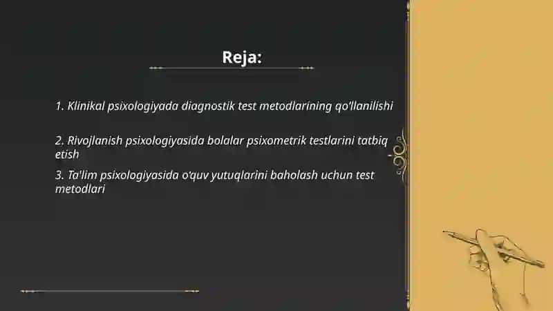 Zamonaviy psixologiya tarmoqlarida tadqiqot metodlarini qo‘llanishi. Test metodi 2