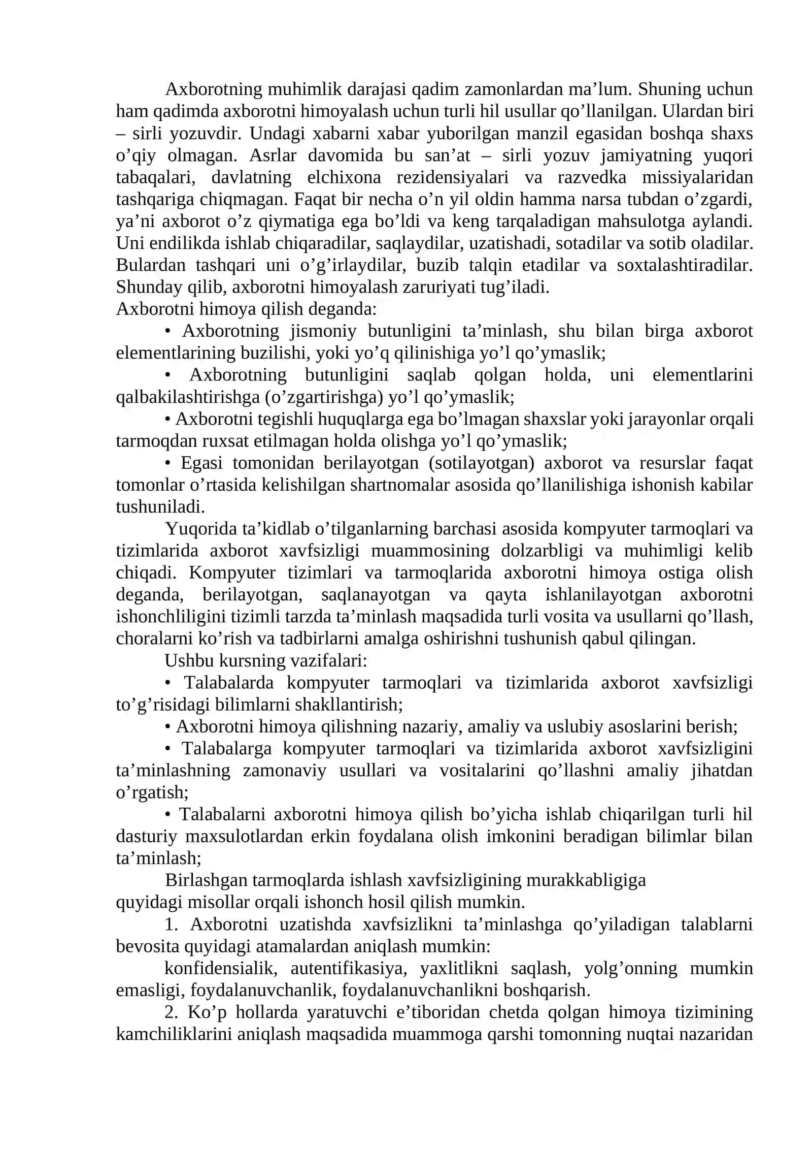 Ma’ruza 13. Axborot xavfsizligi va uni ta’minlash usullari 2