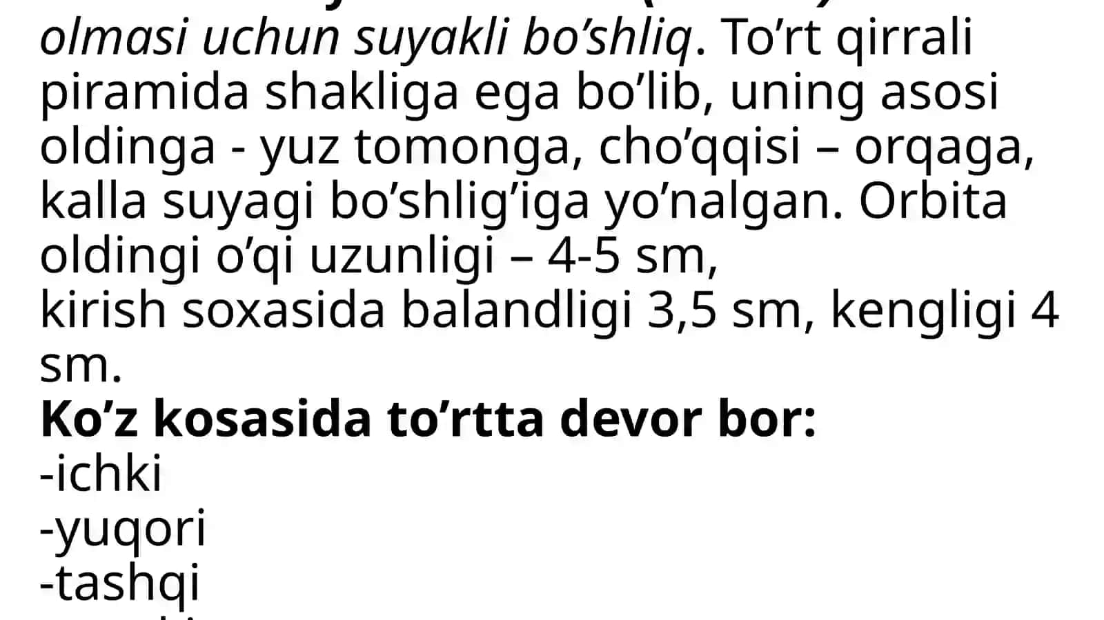 Ko’z kosasi yoki orbita anatomiyasi 2