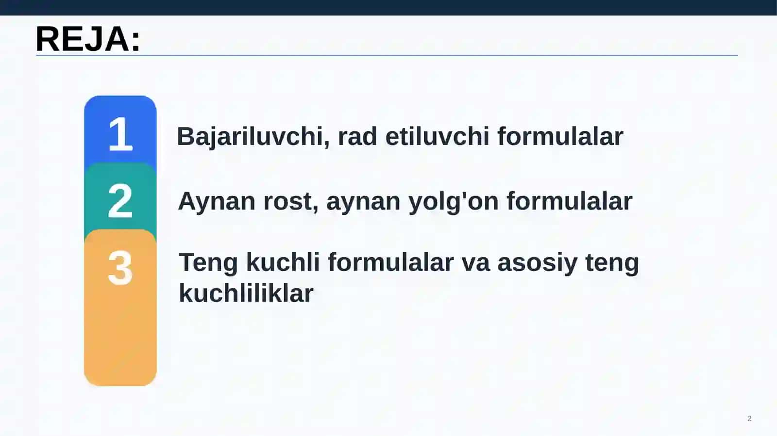 Predikatlar algebra formulalarining teng kuchliligi 2