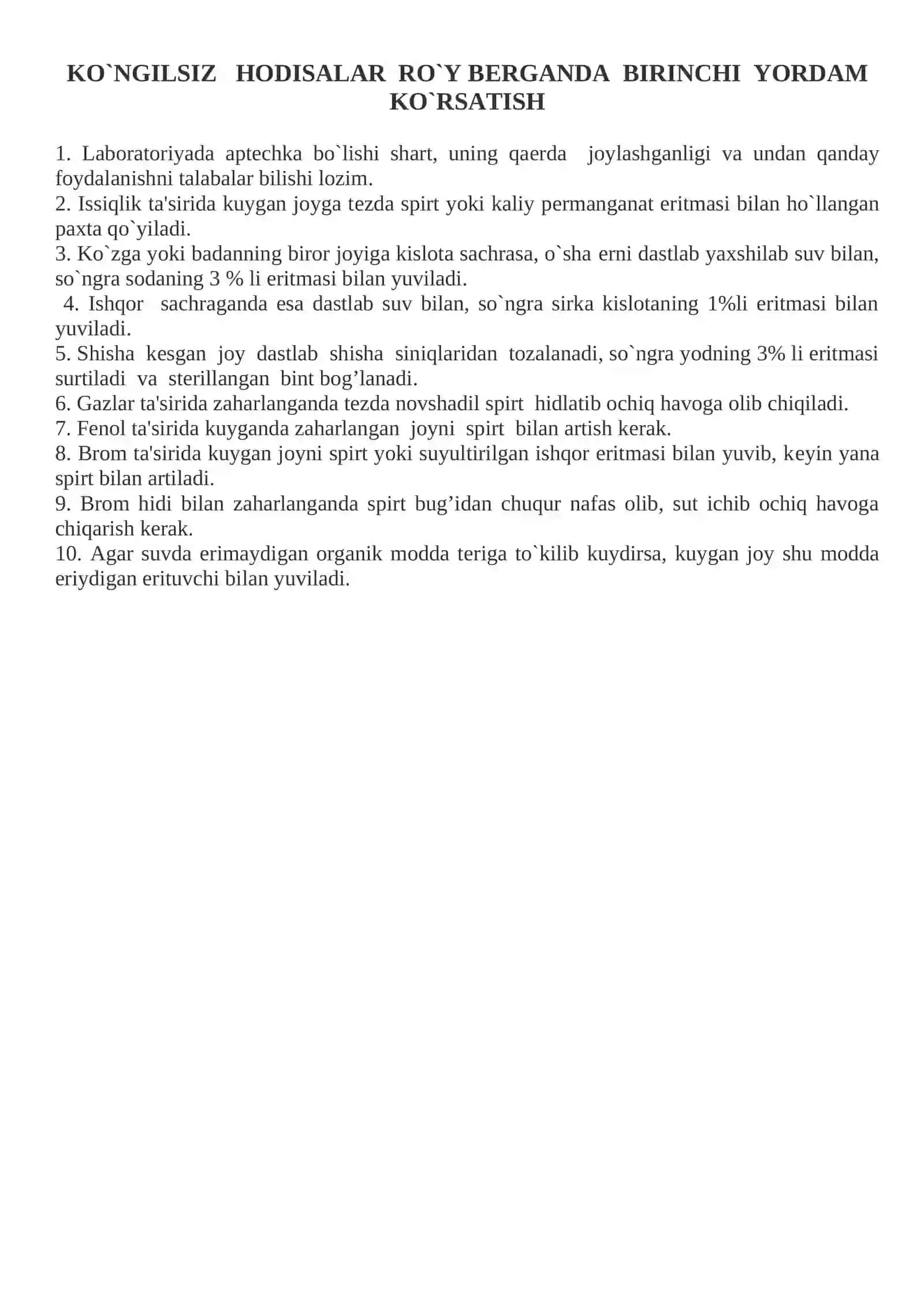 ORGANIK SINTEZ LABORATORIYASIDA ISHLASH QOIDALARI.ASBOB VA USKUNALAR BILAN TANISHIAH 2