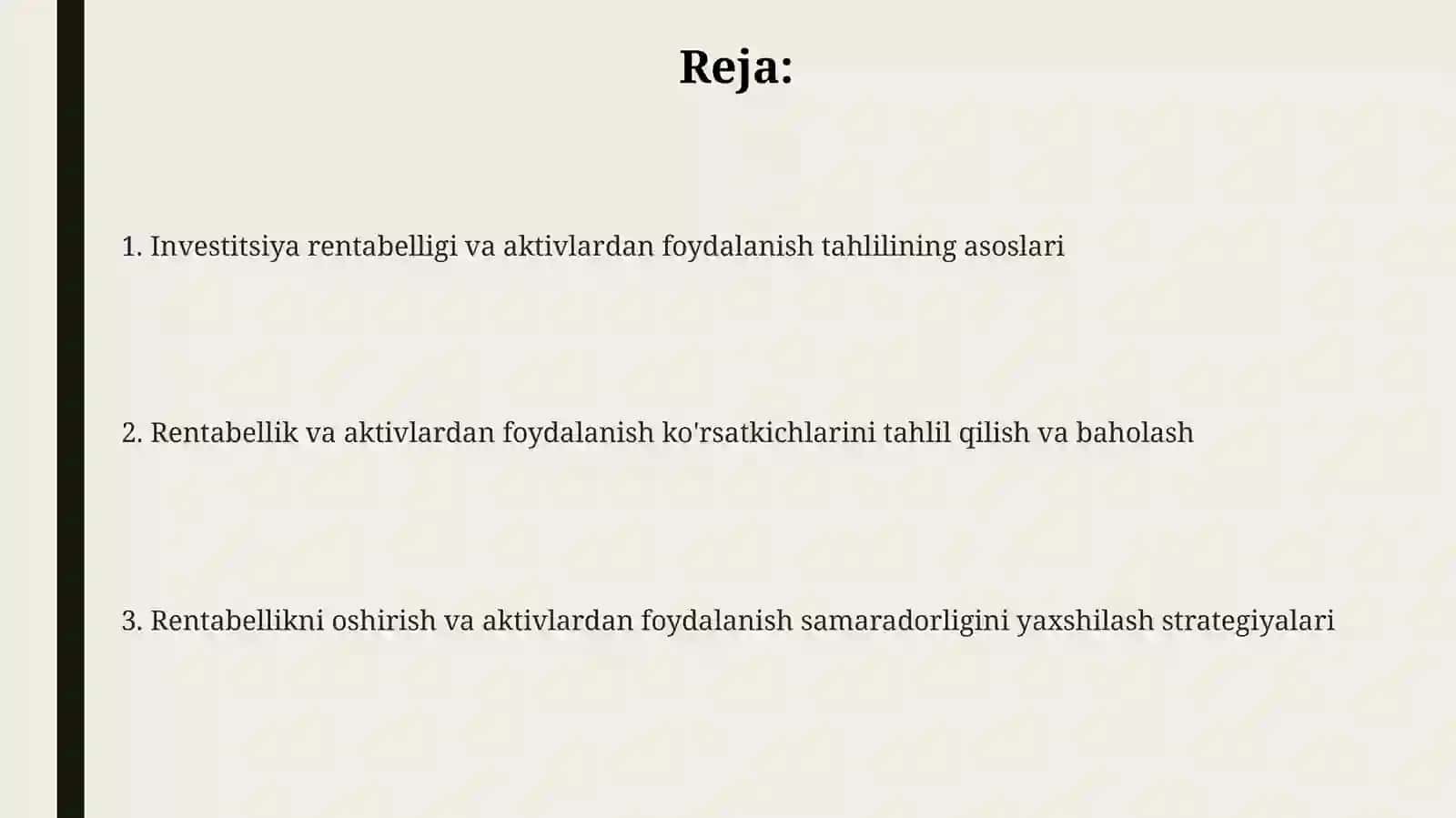Investitsiya foydasi va aktivlardan foydalanish tahlili 2