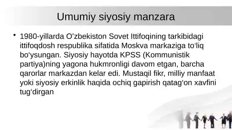 O‘zbekistonda 1980–1990-yillardagi ijtimoiy-siyosiy vaziyat, paxta yakkahokimligi va qatag‘onliklar 2