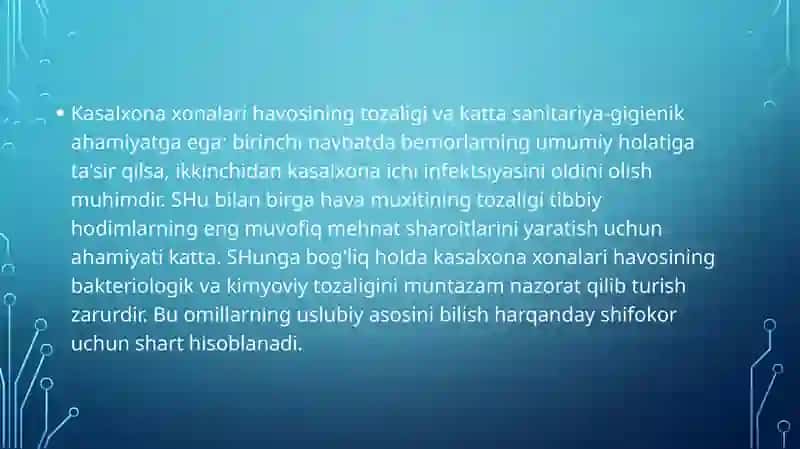 Kasalxonalar havo sifati tozaligini aniqlash 2