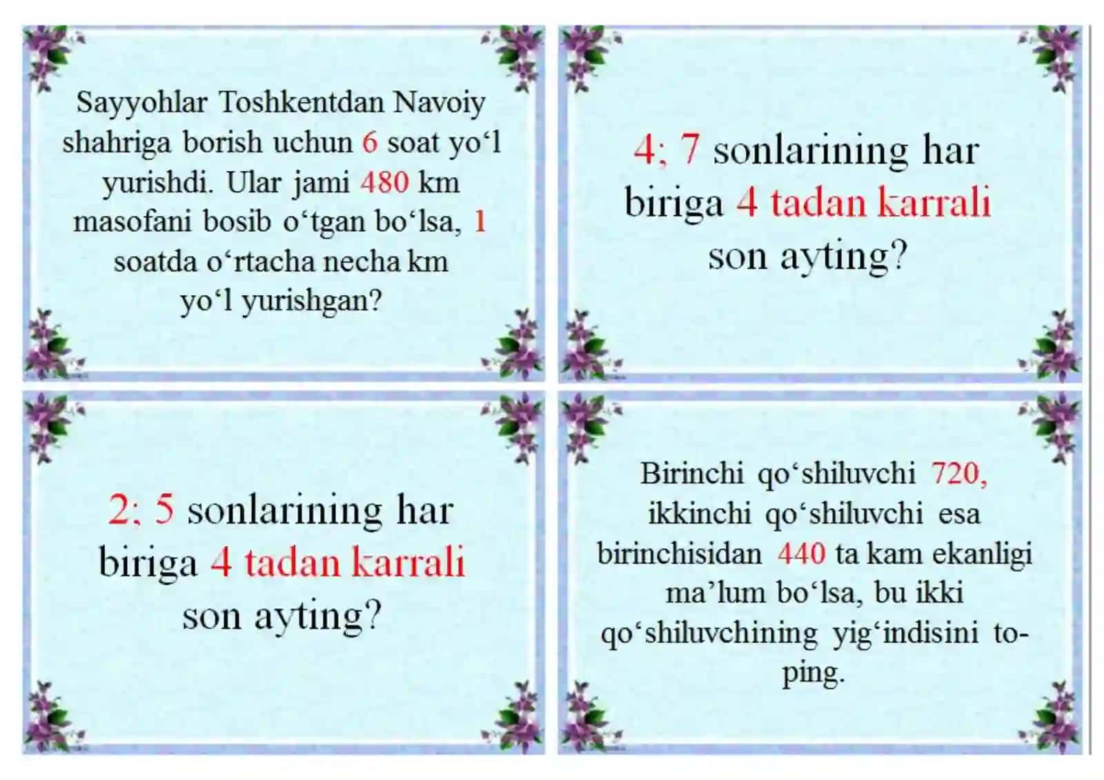 4-SINFNING 3-CHORAK UCHUN MAVZULASHGAN TARQATMA 60 TA 2020-2021 O’QUV YILI UCHUN TAYYYOR 2