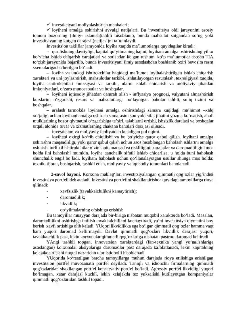INVESTITSION QARORLAR QABUL QILISH ASOSLARI 2