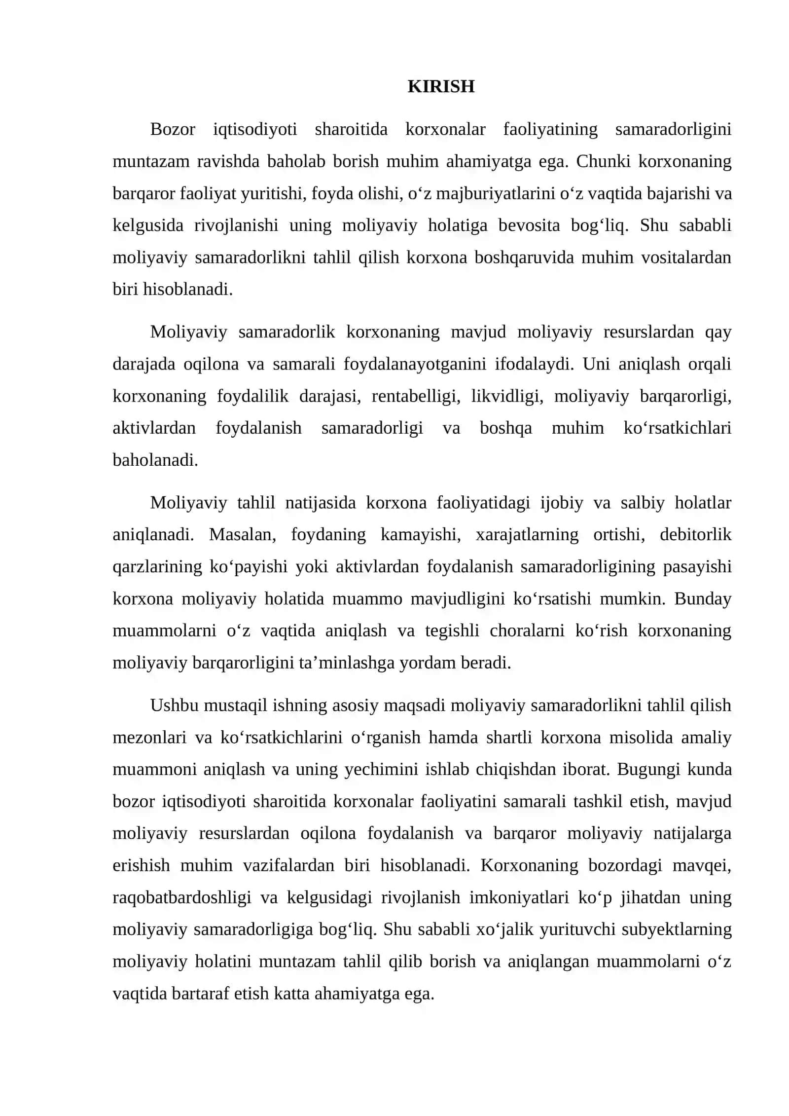 Moliyaviy Samaradorlikni Tahlil Qilish Mezonlari va Ko'rsatkichlari: Amaliy Muammoni Yechish 2
