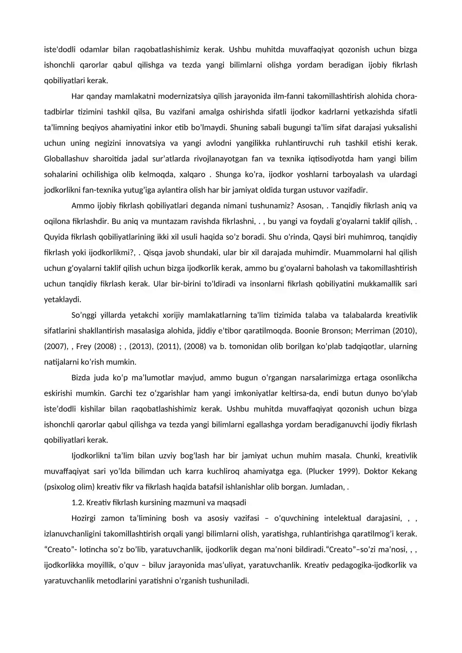 Kreativ fikrlash kursi 2