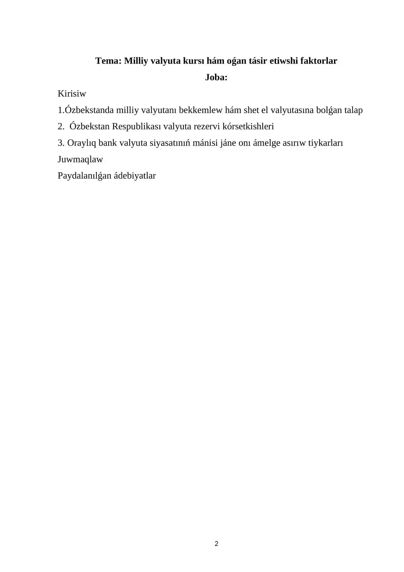 Milliy valyuta kursı hám oǵan tásir etiwshi faktorlar 2