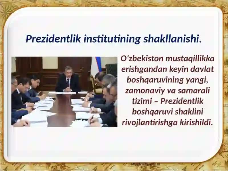 O‘zbekiston Respublikasi milliy davlatchiligining shakllanishi va rivojlanishi 2