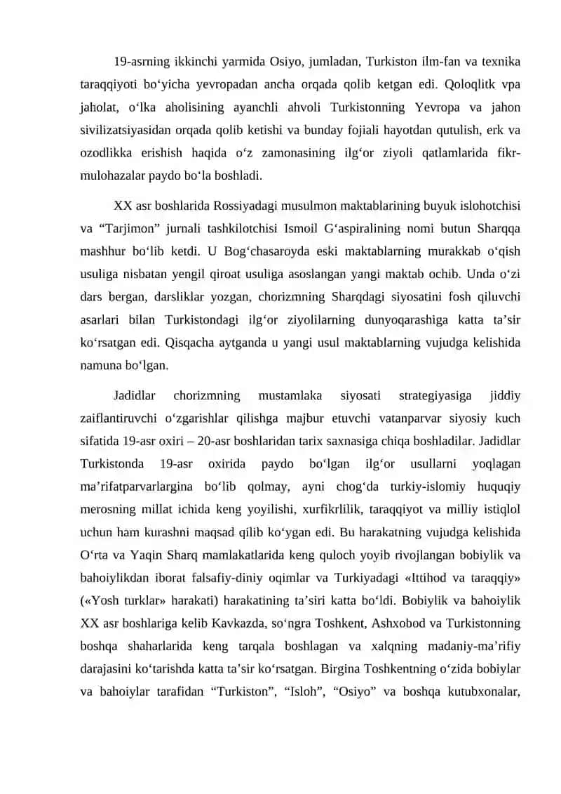 Jadidchilik harakatining yuzaga kelishiga qanday tarixiy sharoitlar ta'sir ko'rsatdi 2