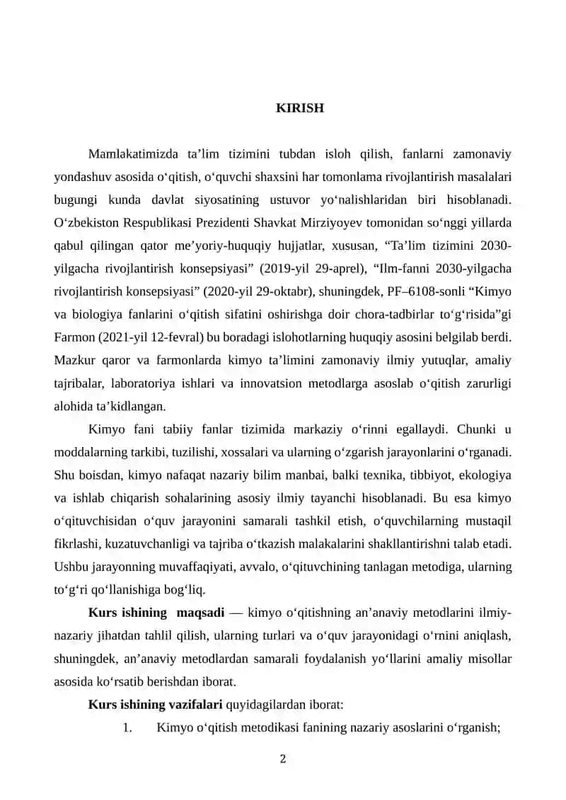 KIMYO O‘QITISHNING AN’ANAVIY METODLARI VA ULARNING UMUMIY TAVSIFI 2