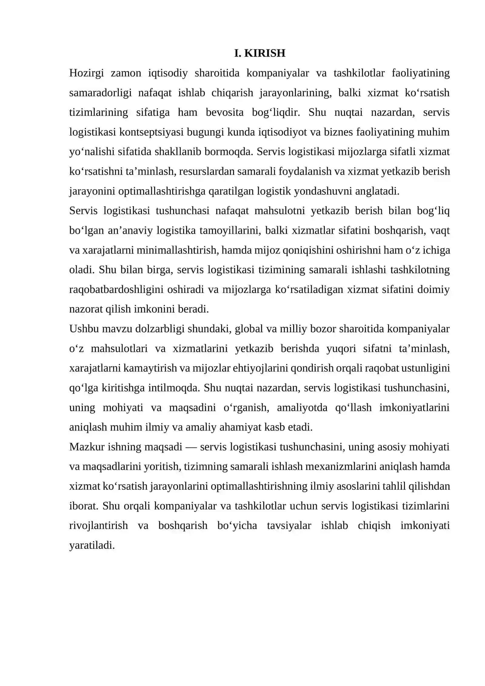 Servis logistikasi tushunchasi, uning mohiyati va maqsadi 2
