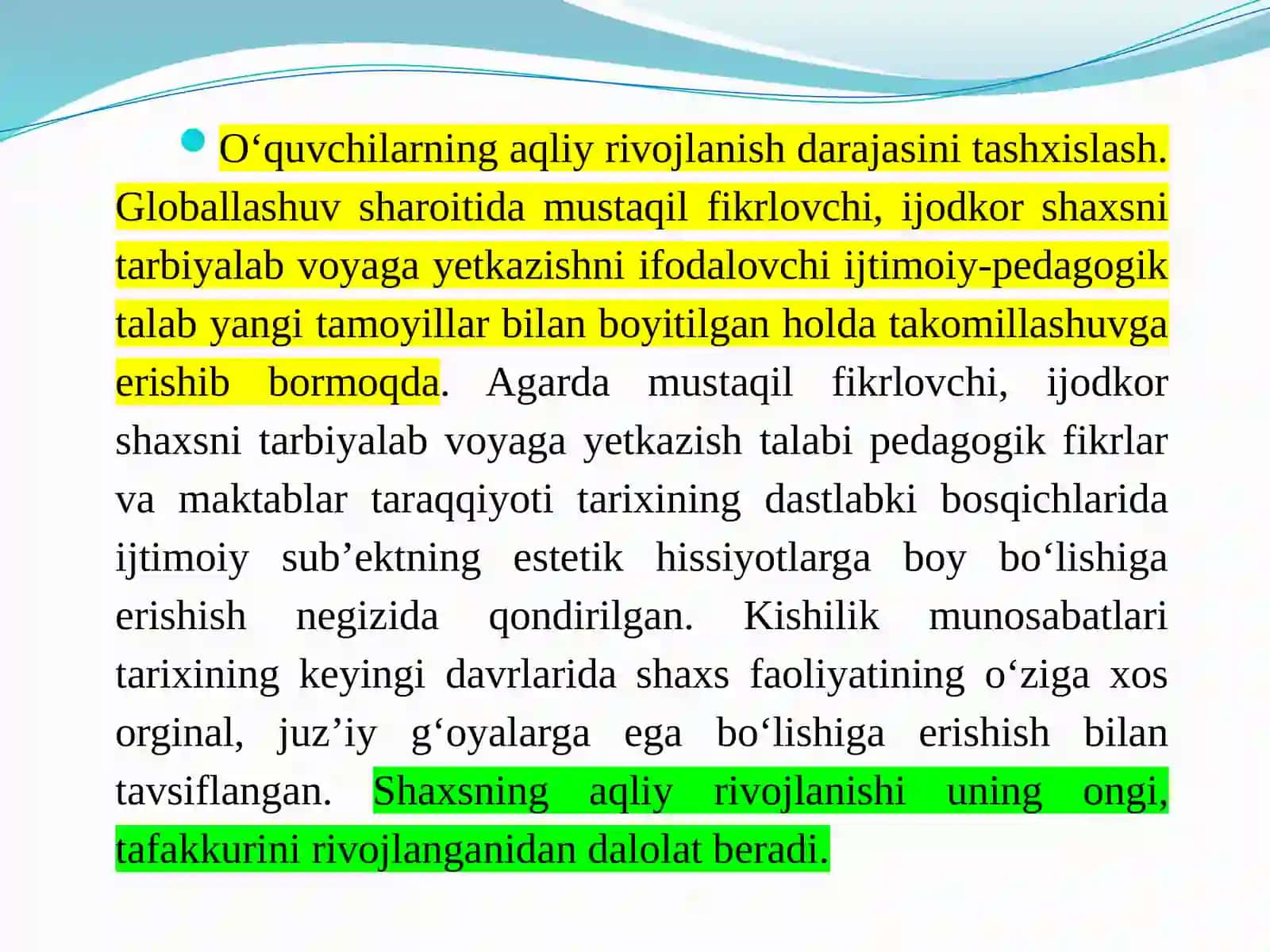 O‘quvchilarning aqliy rivojlanishini diagnostika qilish. O‘quvchilarning axloqiy rivojlanishini diagnostika qilish 2