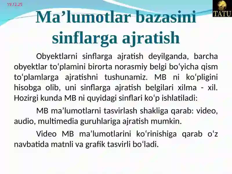 Ma’lumotlar bazasi tizimining arxitekturasi. Uch bosqichli arxitektura. Tashqi bosqich. Konseptual bosqich. Ichki bosqich. 2