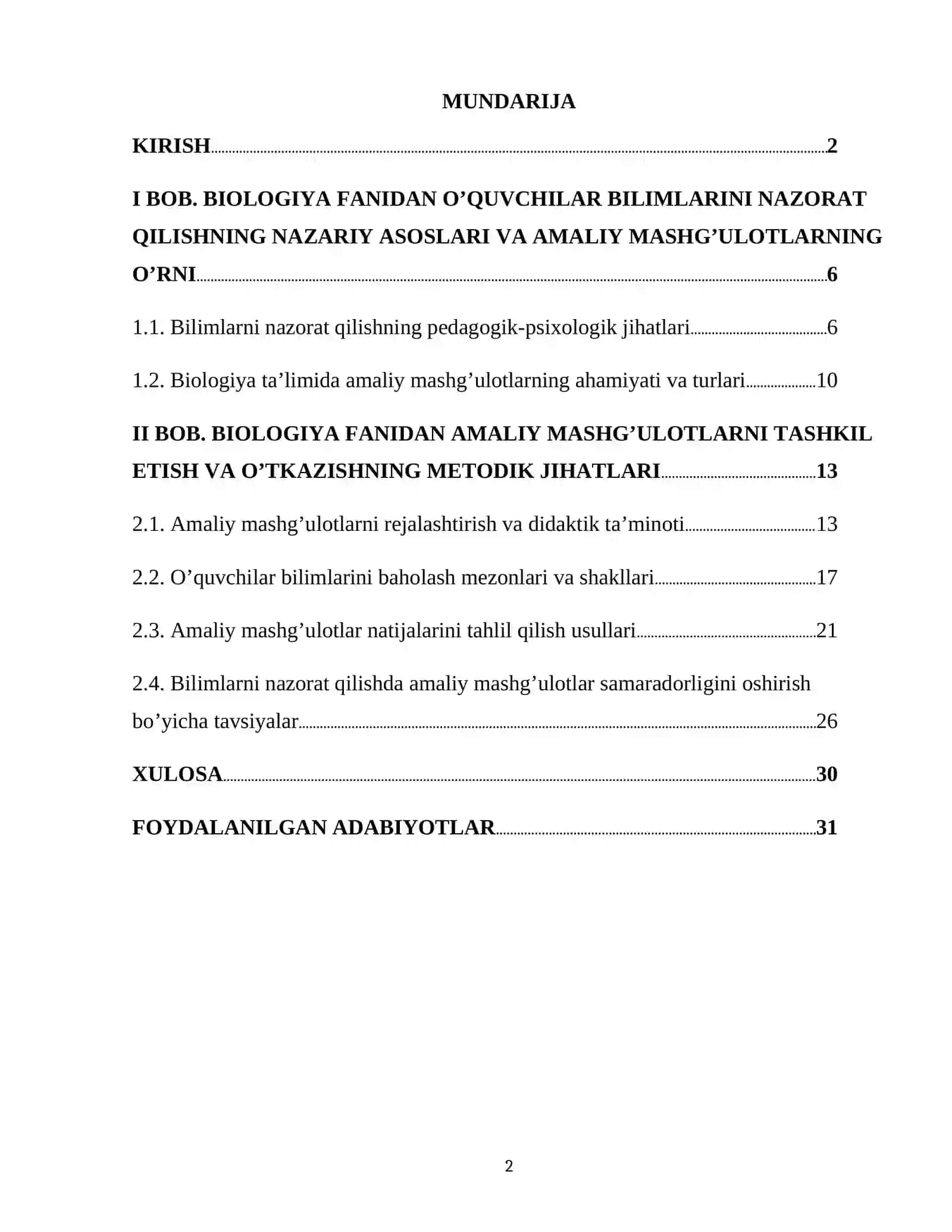 BIOLOGIYA FANIDAN AMALIY MASHG’ULOTLAR ORQALI O’QUVCHILAR BILIMLARINI NAZORAT QILISH 2