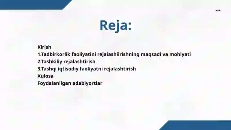 Biznes va tadbirkorlik faoliyatini rejalashtirish 2