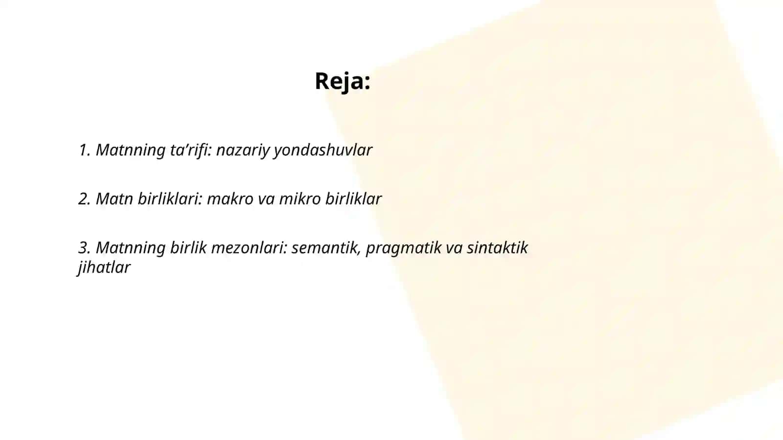 Matnning ta'rifi va birligi masalalari 2
