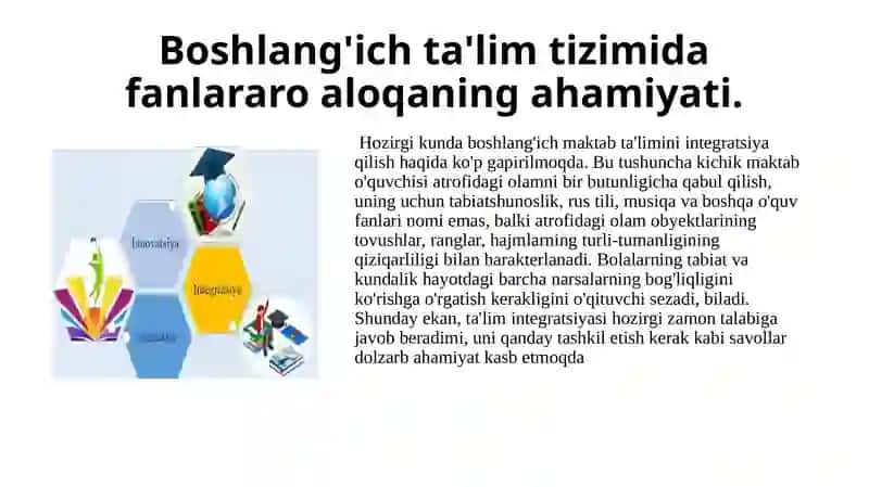 4-MAVZU:BOSHLANG'ICH SINF TEXNALOGIYA DARSLARIDA INTEGRATSIYALASHGAN TA'LIMDAN FOYDALANISHNING METODIK XUSUSIYATLARI 2
