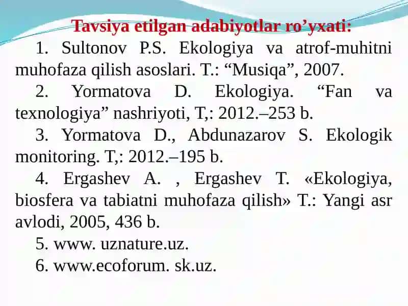 Ekologiya va atrof-muhitni muhofaza qilish asoslari 2