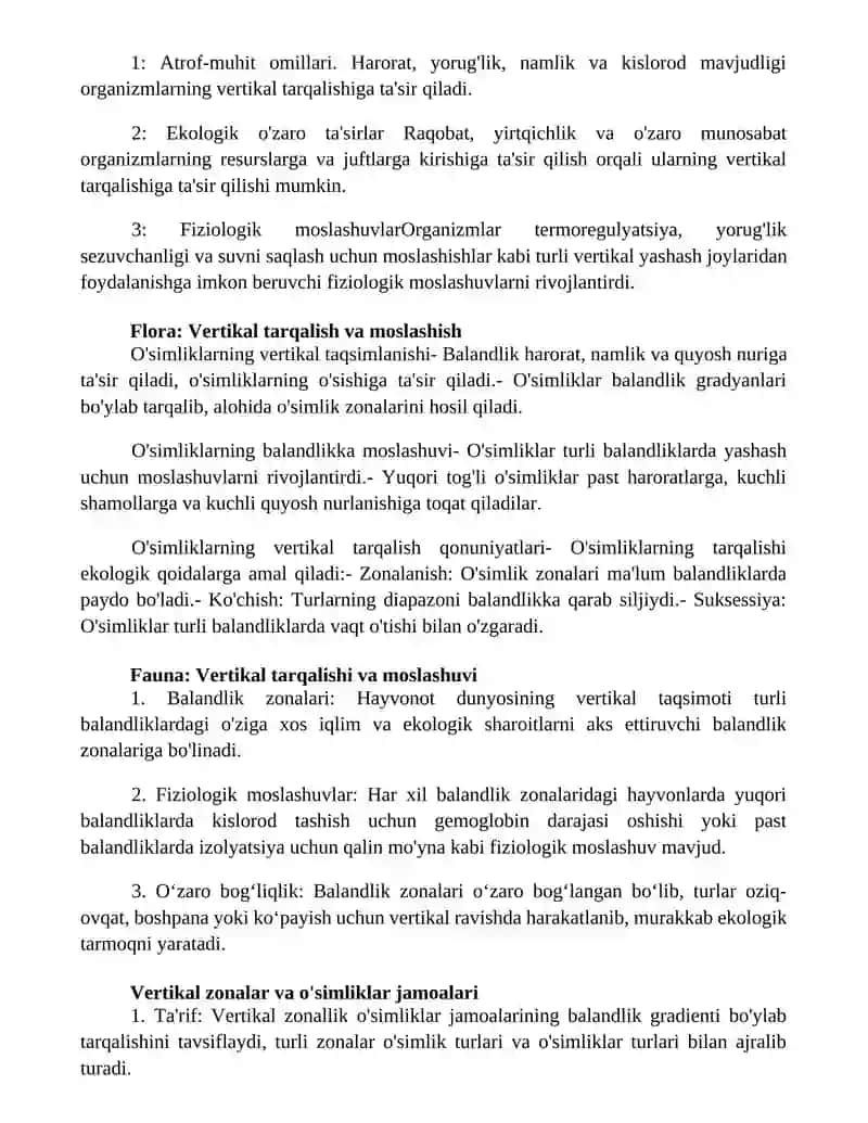 Yuqori Togli O’Lkalar Va Ularning Tiriklik Tamoyillarini Vertikal Tarqalish Qonuniyatlari 2