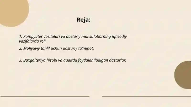 Iqtisodiy vazifalarni yechishda qo'llaniladigan dasturiy mahsulotlar tasnifi va vazifalari 2