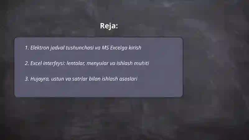 Elektron jadval muharrirlari. MS Excel dasturi 2