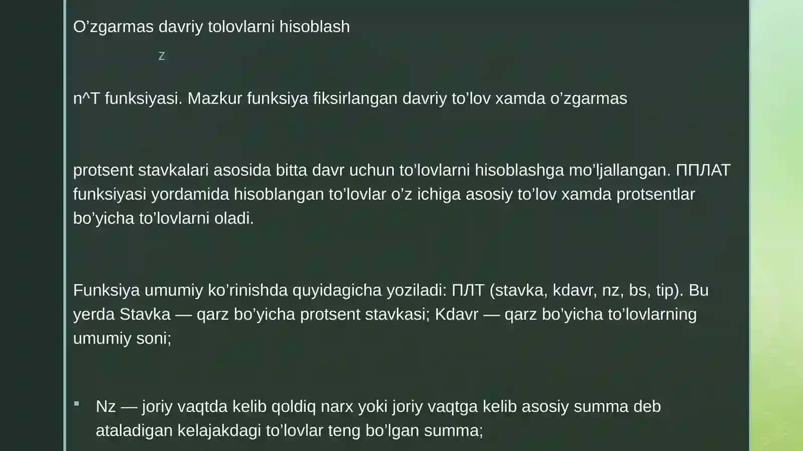 Excel jadval imkonyatlaridan foydalanib iqtisodiy masalalarni yechish 2