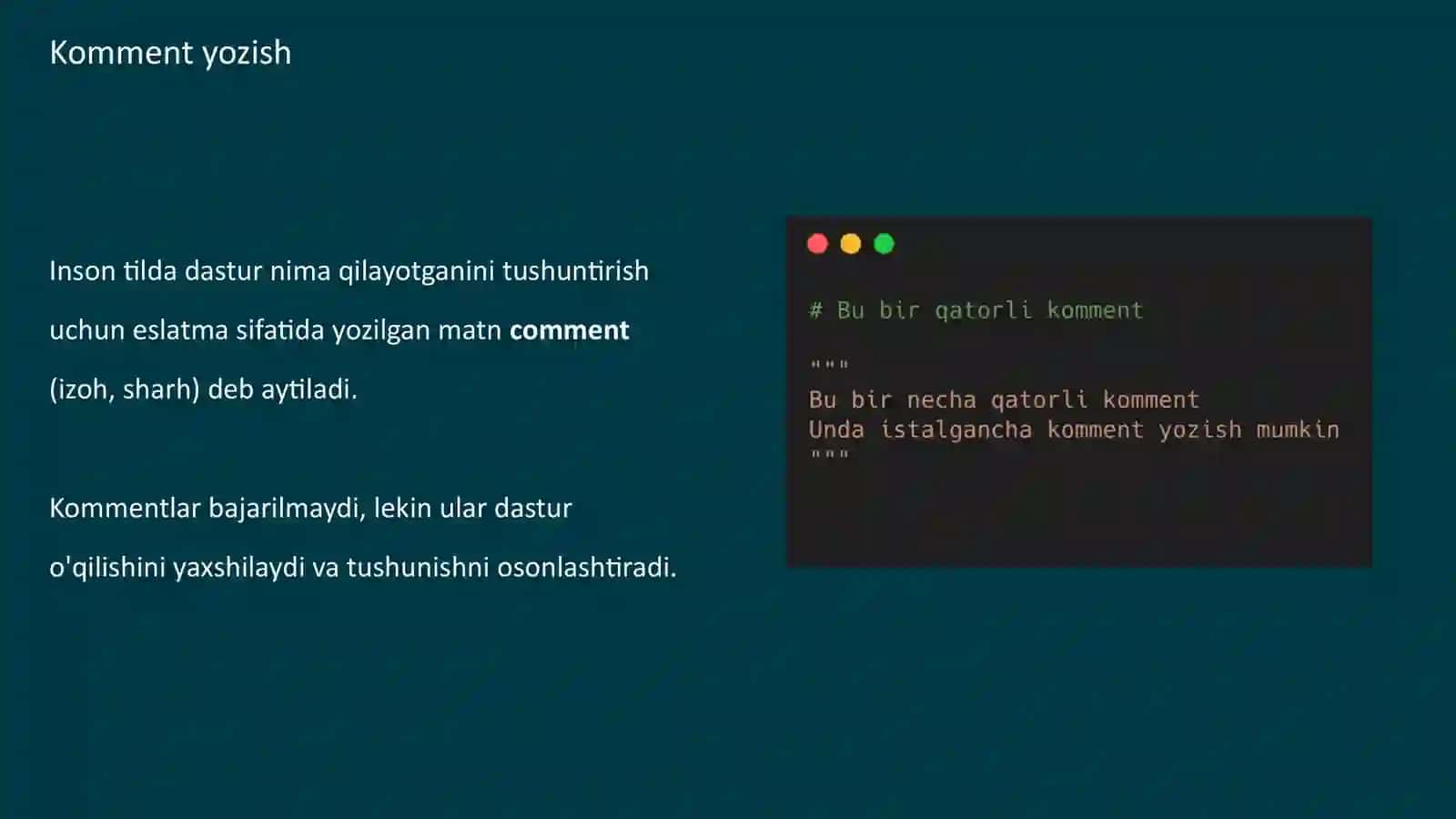 Python-O’zgaruvchilar (komment va errorlar) 2