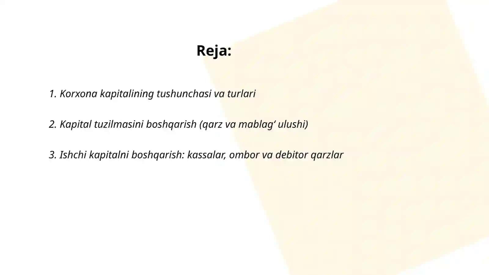 Korxonalarda kapitalni boshqarish 2