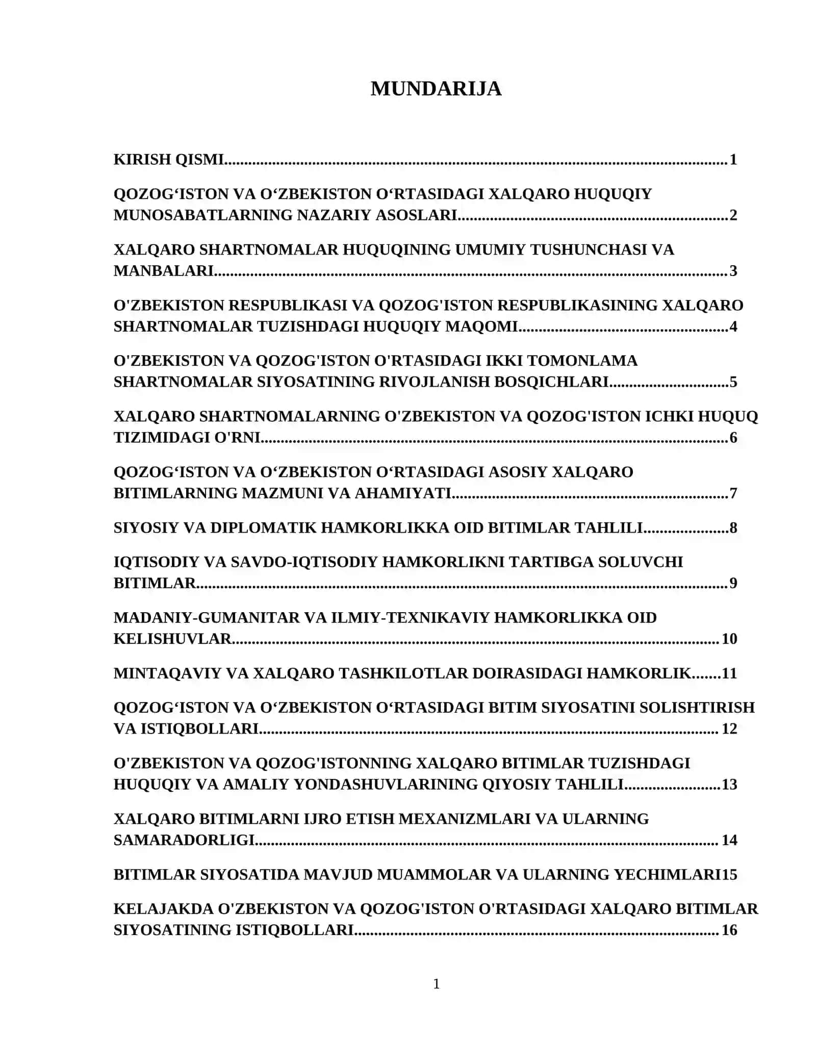 Qozogʻiston davlatini Oʻzbekiston davlati bilan xalqaro bitim siyosatini solishtirib ber 2