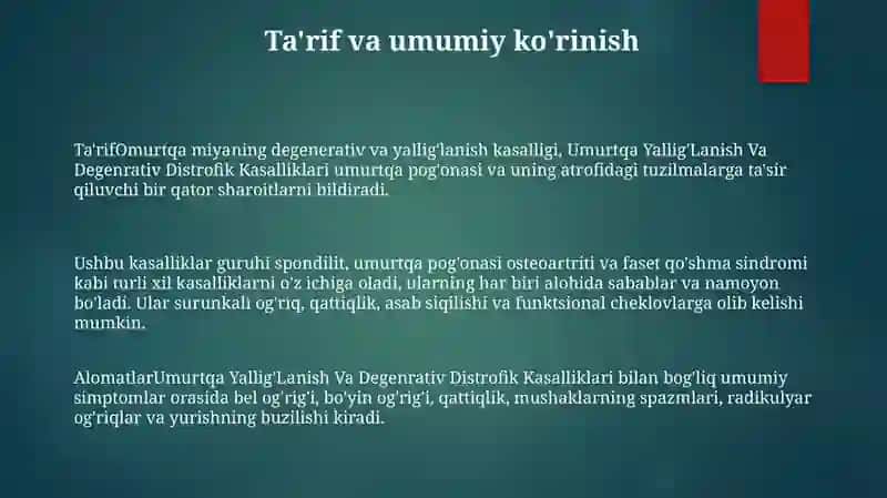Umurtqa Yallig'Lanish Va Degenrativ Distrofik Kasalliklari 2