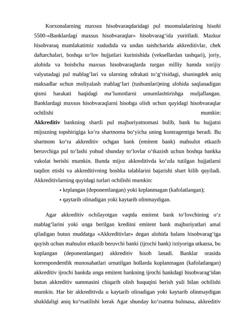 Bankdagi maxsus schyotlar 2