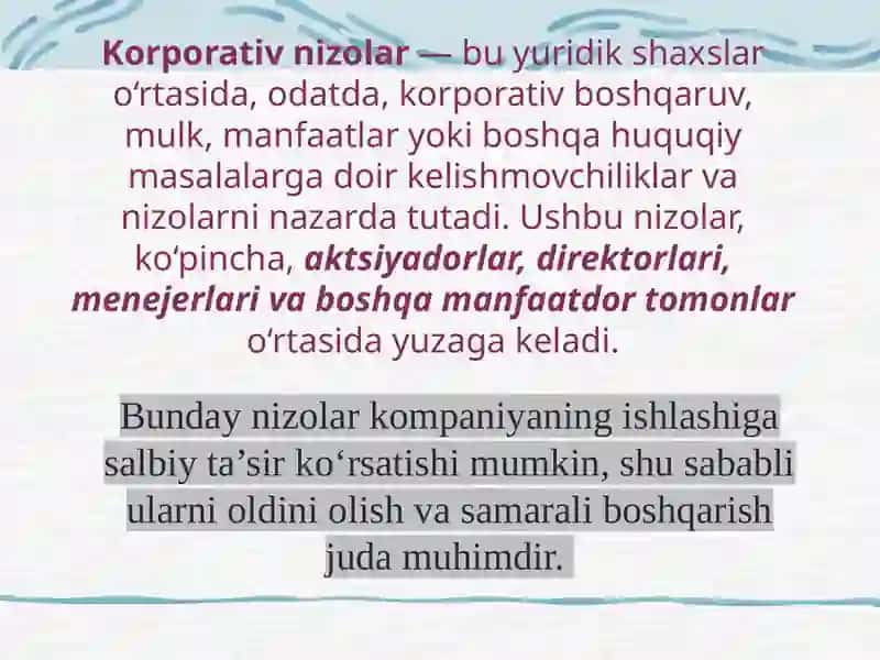 Korporativ nizolari va ularni olish 2