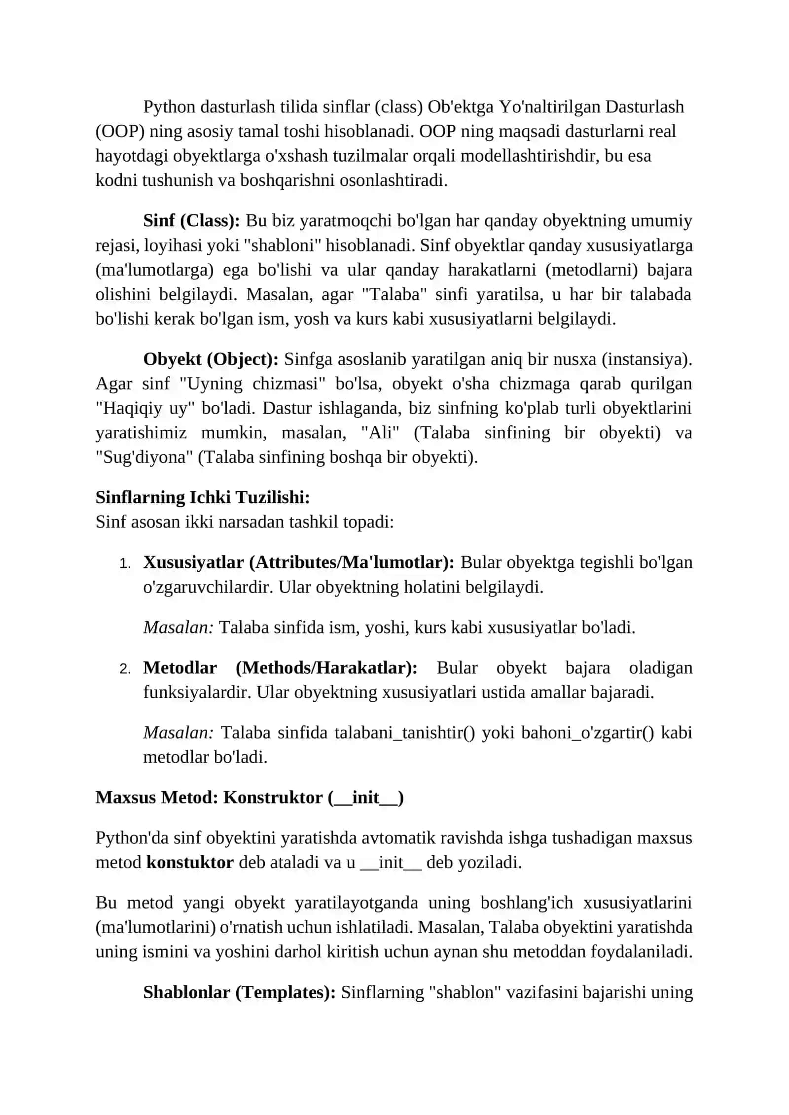 Sinflar bilan ishlash va shablonlar 2