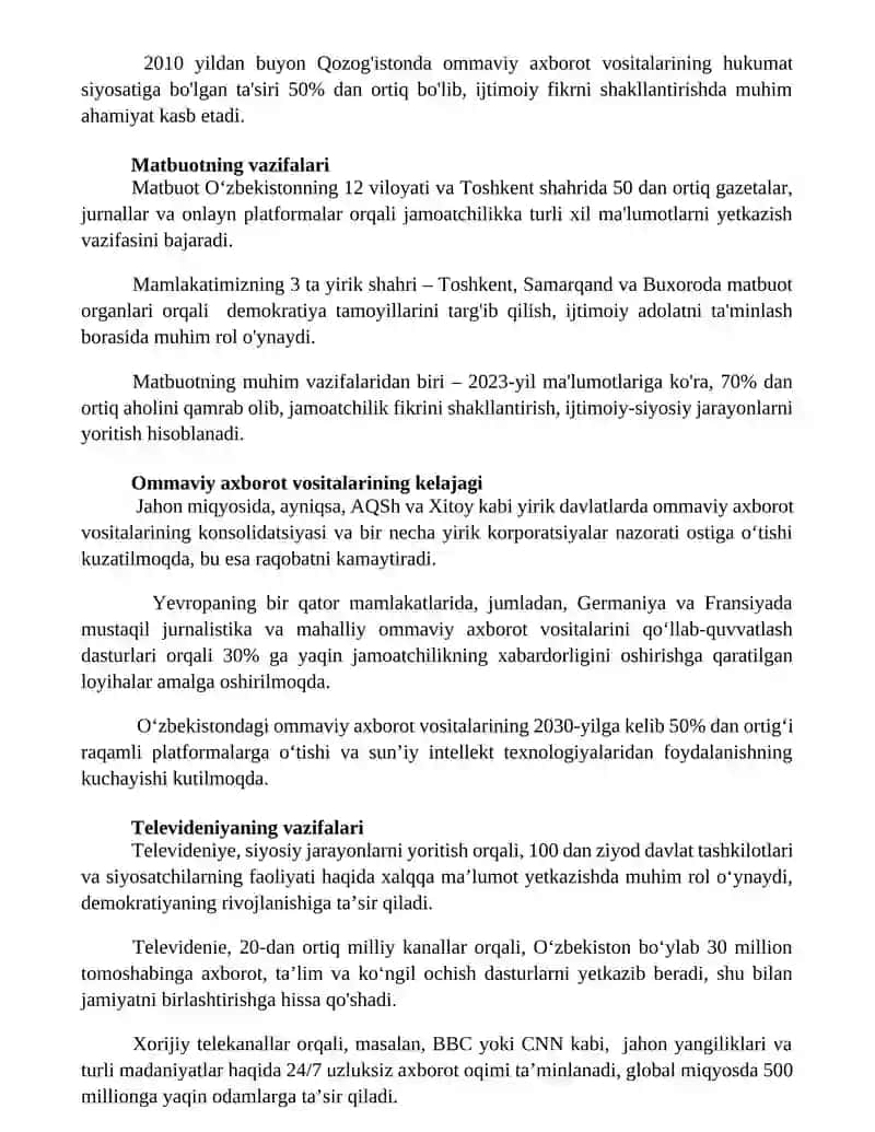 Ommaviy axborot vositalari(OAV) turlari va ularning vazifalari 2