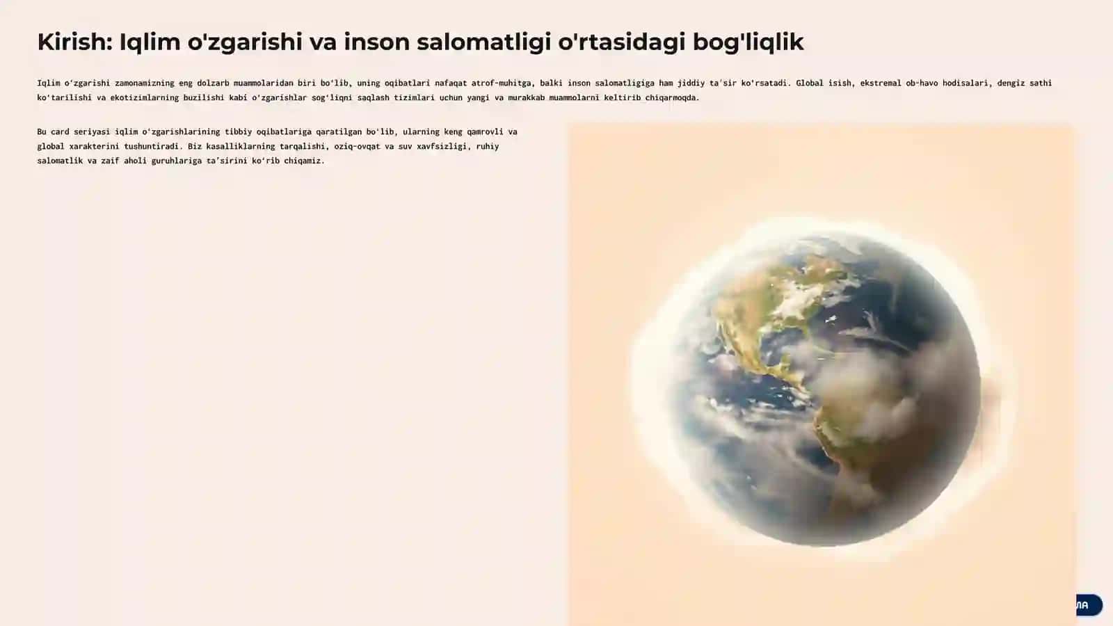 Kasalliklarni global tashvishi: Iqlim oʻzgarishlarining tibbiy oqibatlari 2