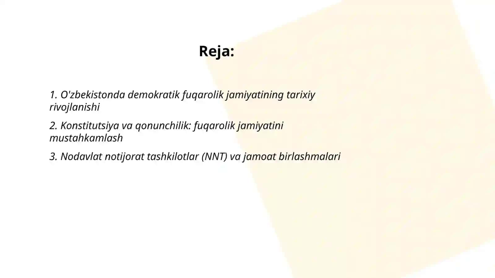 O'zbekistonda demokratik fuqarolik jamiyati asoslarining shakllanishi 2