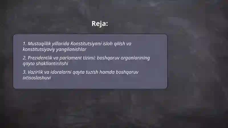 Mustaqillik yillarida davlat boshqaruvida amalga oshirilgan islohotlar 2