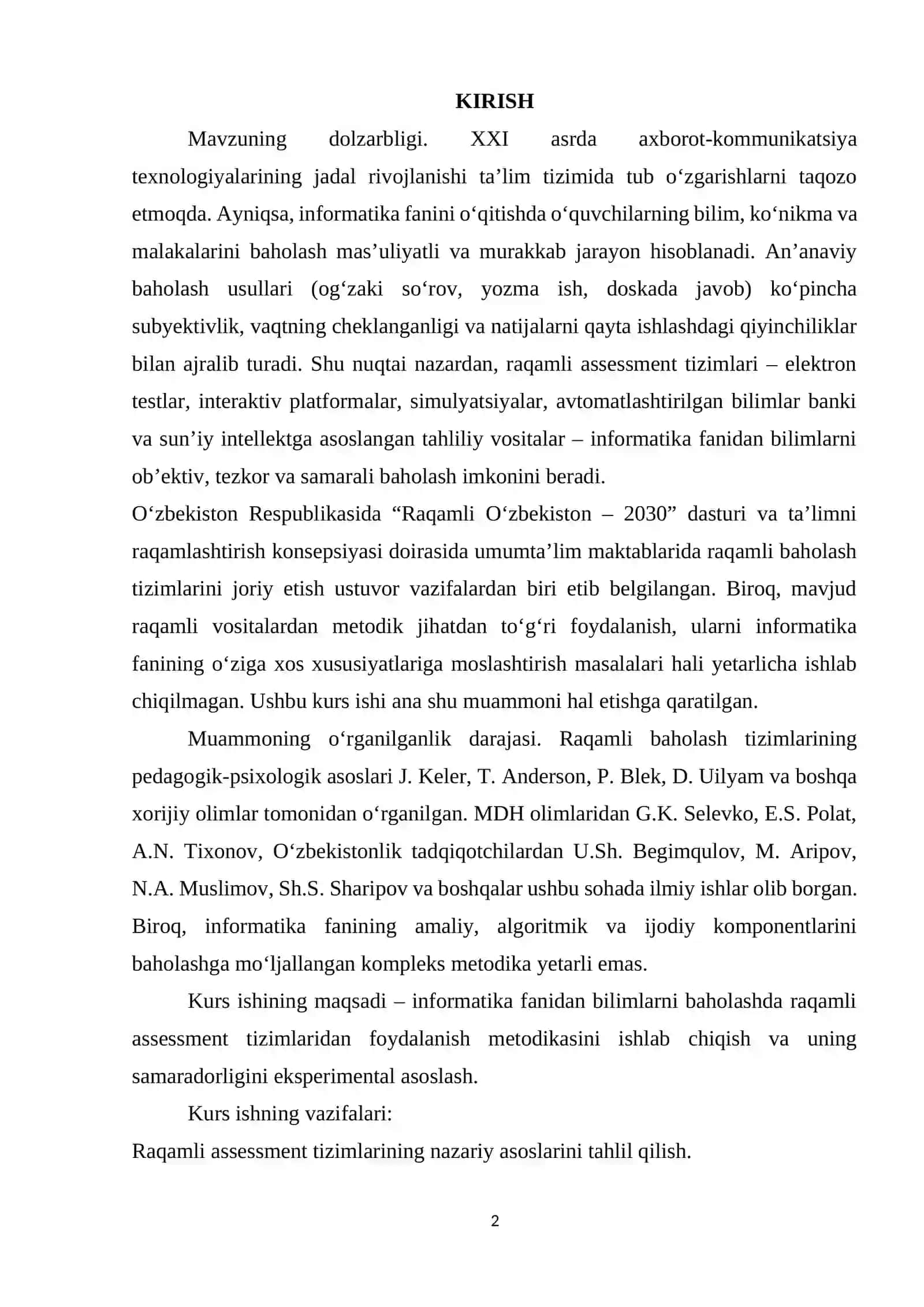 Informatika fanidan bilimlarni baholashda raqamli assessment tizimlaridan foydalanish metodikasi. 2