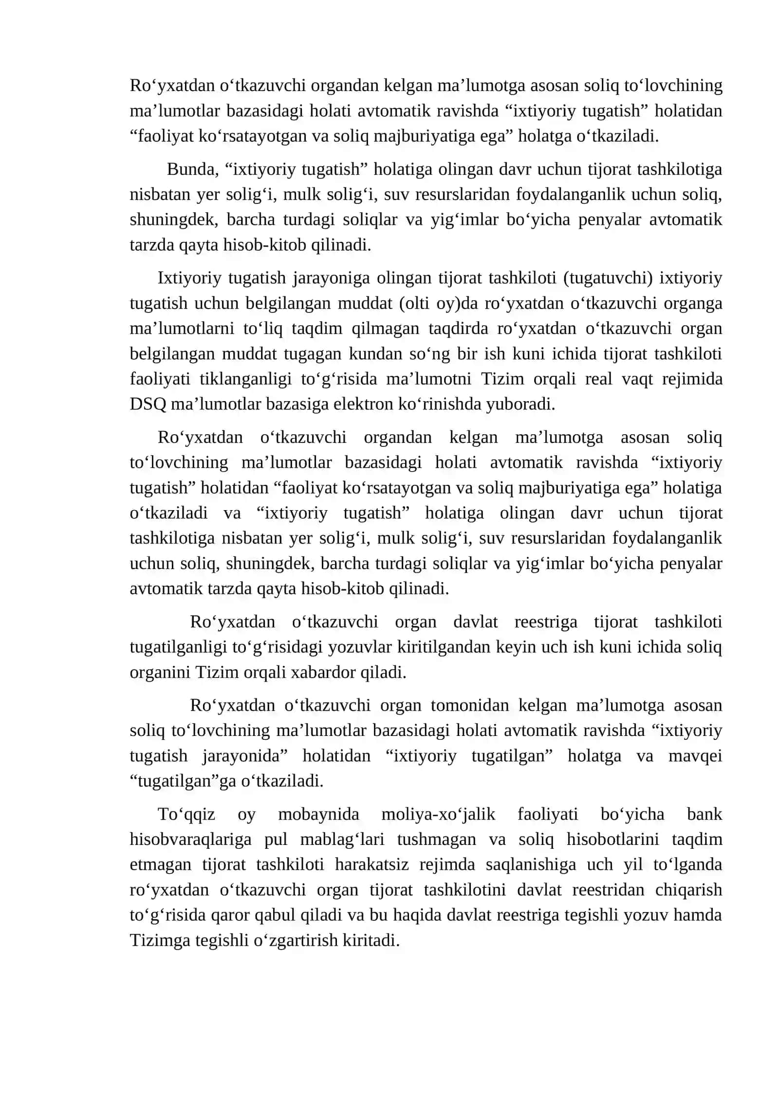 Faoliyatini ixtiyoriy tugatgan va to‘xtatgan hamda moliya-xo‘jalik faoliyatini amalga 2