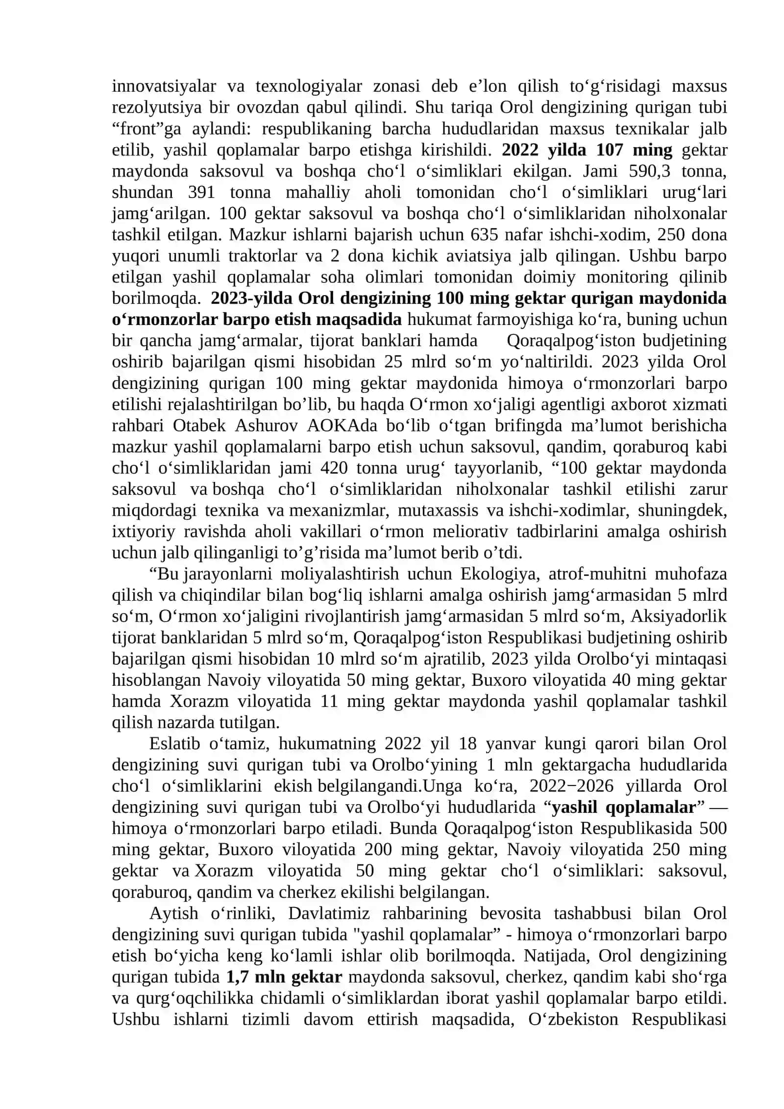 Orol Dengizi va Orolbo’yi Hududining Ekologik Muammolari Hamda Ularning Oldini Olish 2