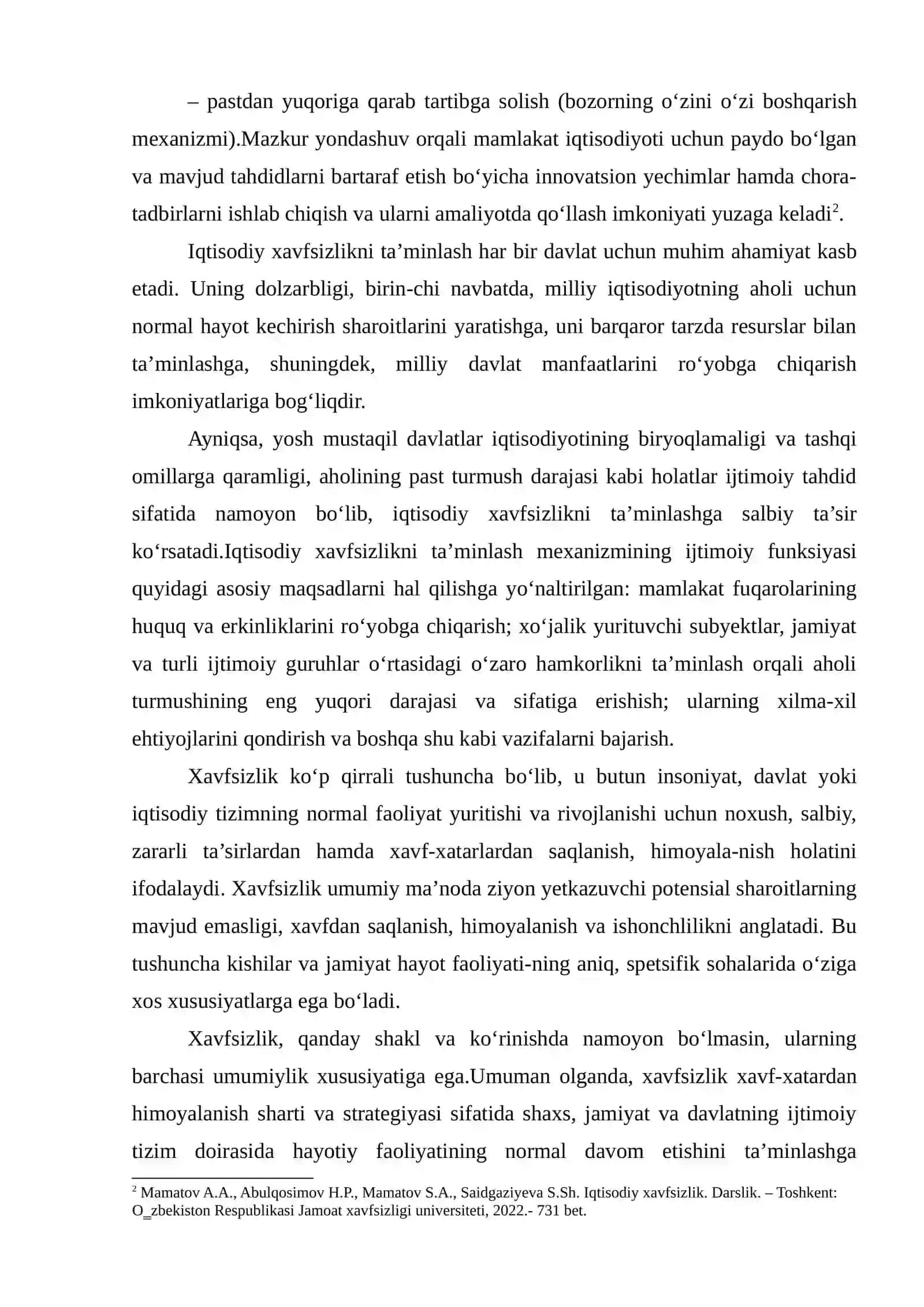 MAMLAKATNING IQTISODIY XAVFSIZLIGINI TA'MINLASH 2