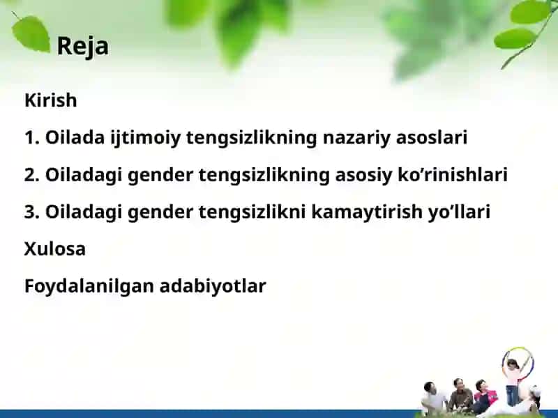 OILADAGI IJTIMOIY TENGSIZLIK VA UNING GENDER JIHATLARI 2