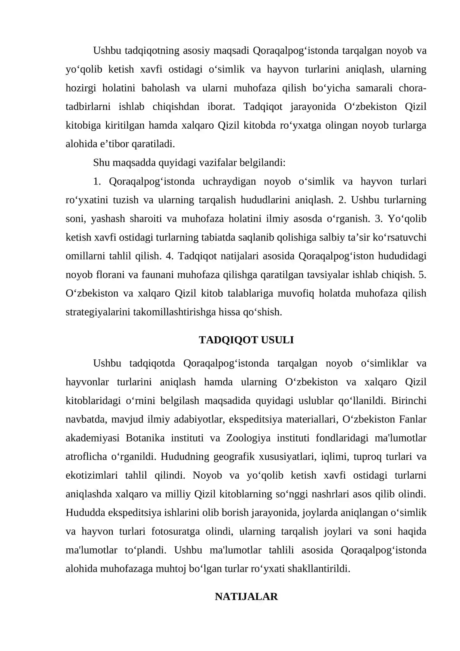 QORAQALPOG‘ISTONDA NOYOB O‘SIMLIKLAR VA HAYVONLAR,O‘ZBEKISTON VA XALQARO QIZIL KITOB 2