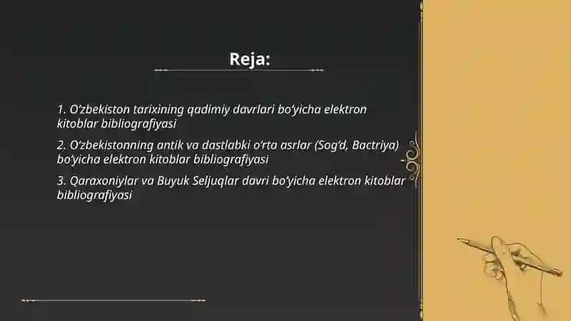 O‘zbekiston tarixining turli davrlariga oid elektron kitoblar bibliografiyasini shakllantirish 2