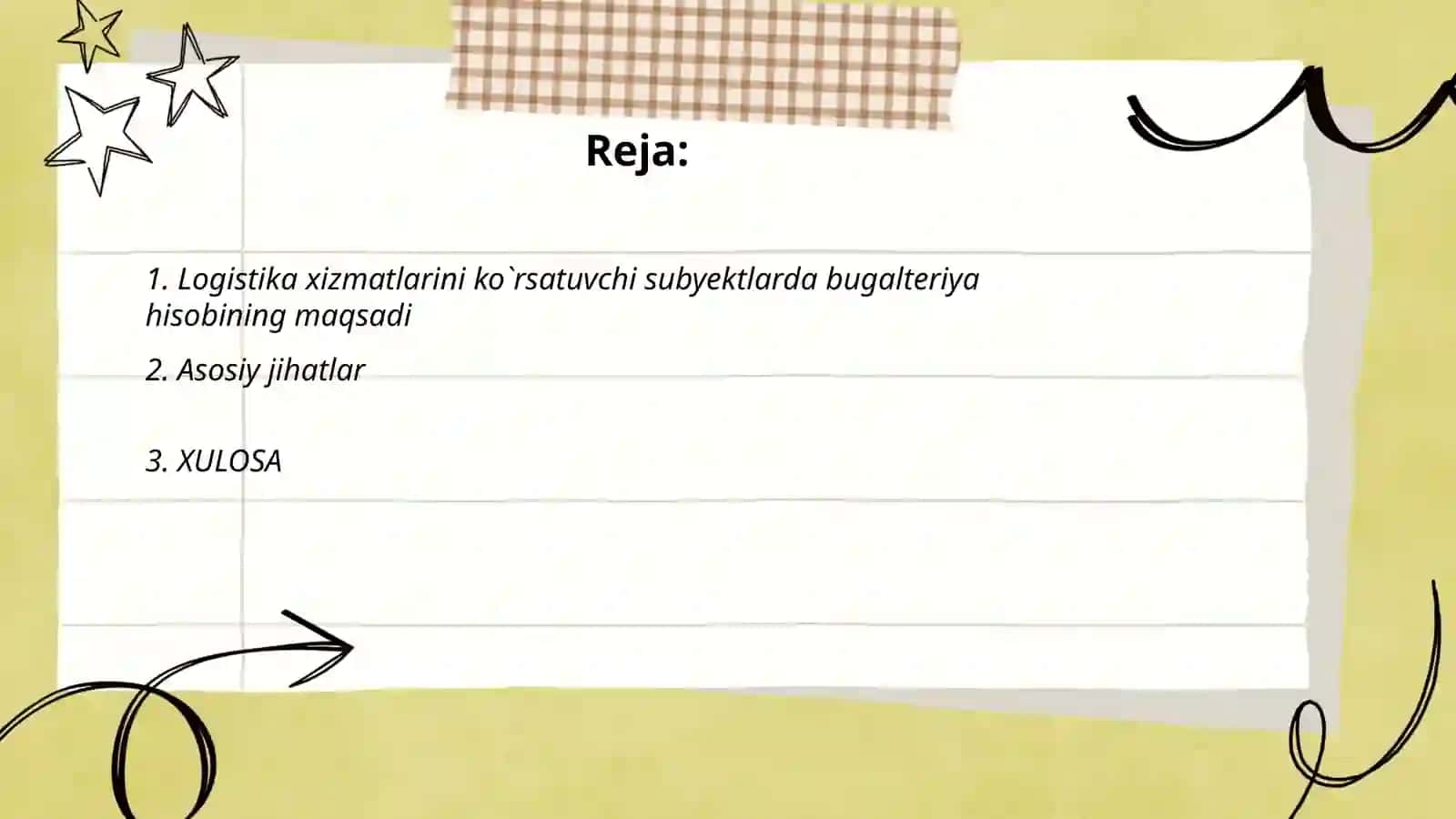 LOGISTIKA HIZMATLARINI KO`RSATUVCHI SUBYEKTLARDA BUGALTERIYA XISOBI 2
